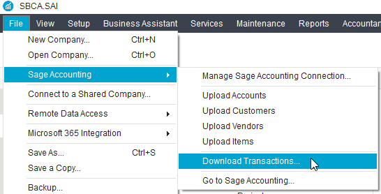 download transaction sage accounting connection wizard