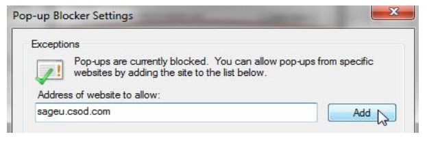 internet explorer allow popup Sage