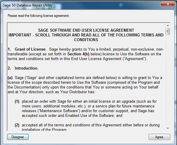 sage 50 database repair utility license agreement