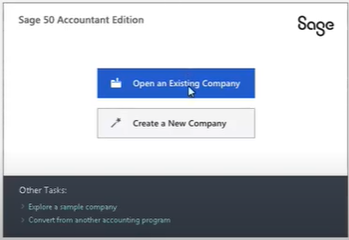 sage 50 open an existing company