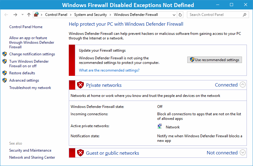 QuickBooks Windows Firewall Disabled Exceptions Not Defined