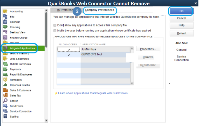 quickbooks web connector remove