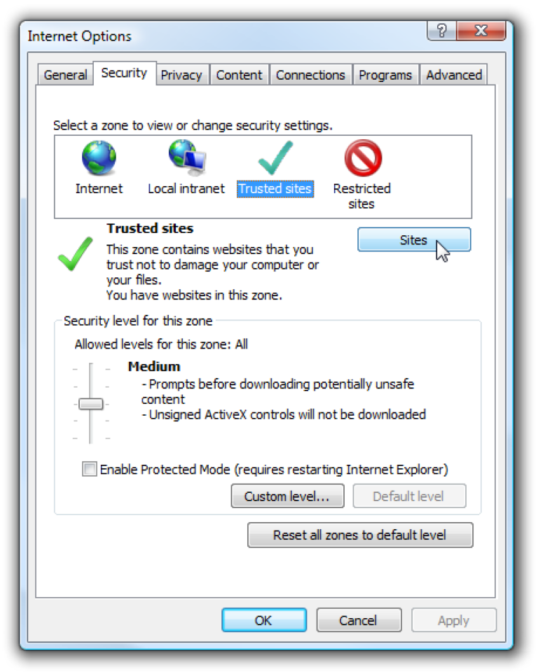 Trusted Sites Option Internet Explorer