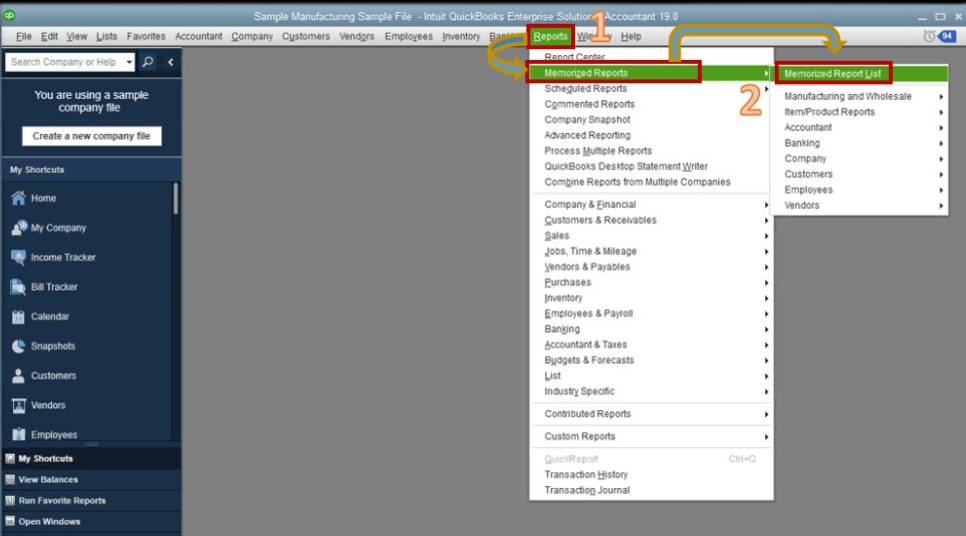 quickbooks memorized report