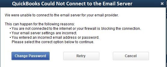 quickbooks could not connect to email server