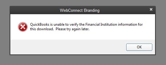 quickbooks is unable to verify the financial institution for this download