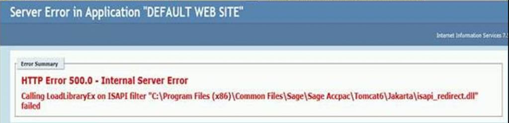 sage server error in default web site