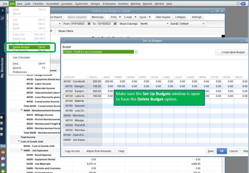 Delete a Budget in QuickBooks Desktop