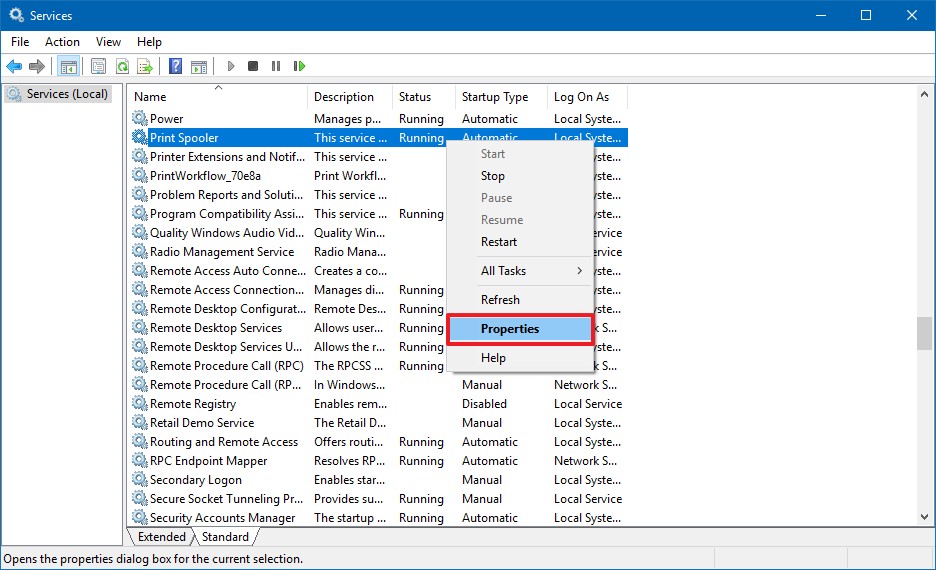 Print Spooler system configuration windows 7