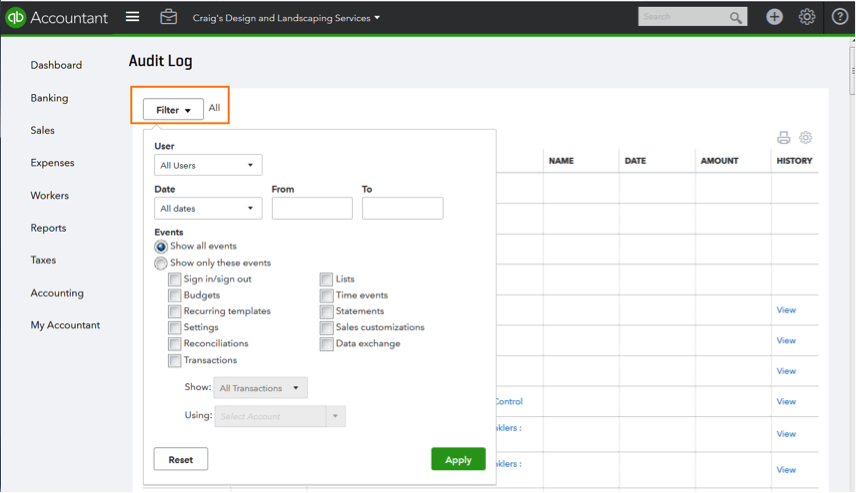 QuickBooks Online Audit Log