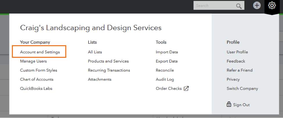 QuickBooks Online Configure Settings