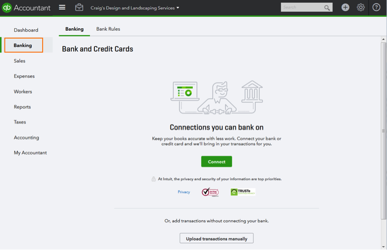 QuickBooks Online Connect Credit Card and Bank Accounts