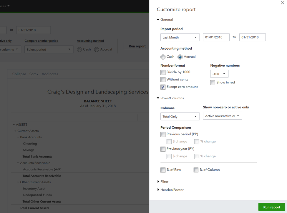 QuickBooks Custom Report