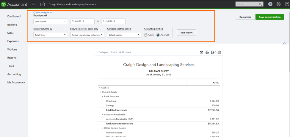 QuickBooks Online Customer Report List