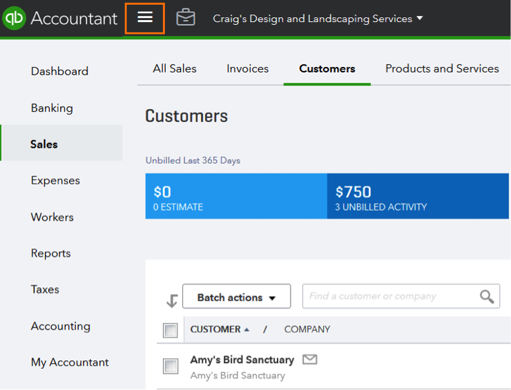 QuickBooks Online Left Navigation