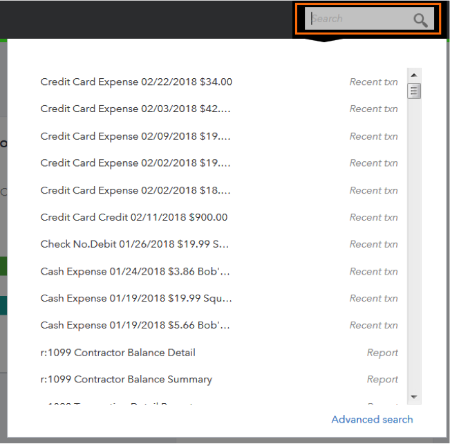 QuickBooks Online Search