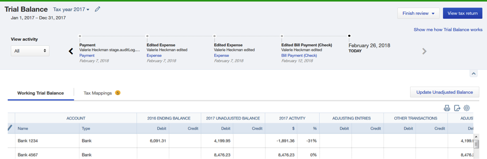 QuickBooks Online Trial Balance