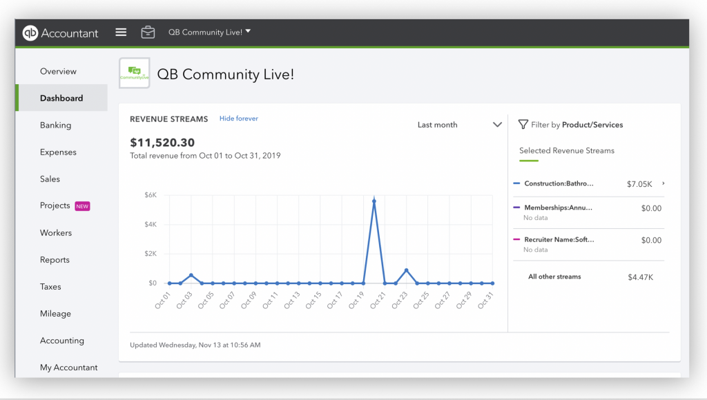 quickbooks online Revenue Streams