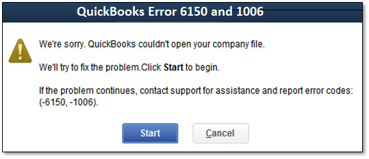 QuickBooks Error 6150 and 1006 can't open company file