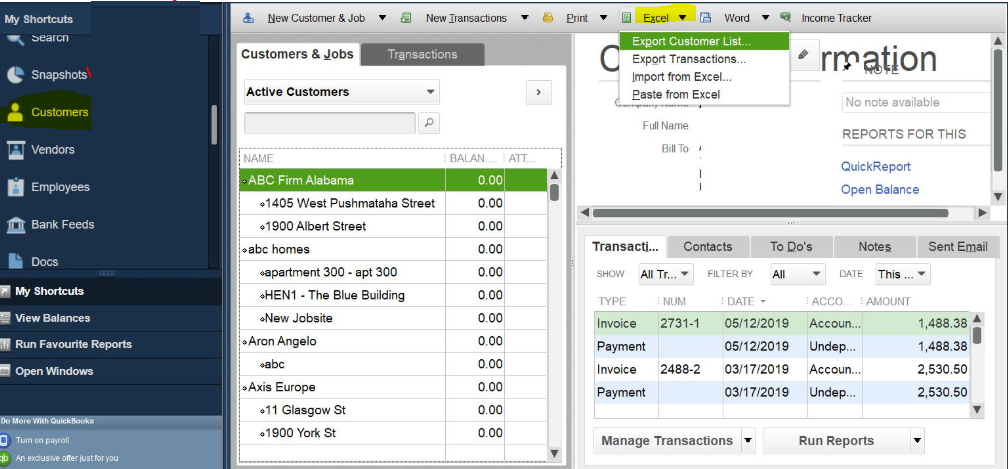 Export Customer List from QuickBooks to Excel