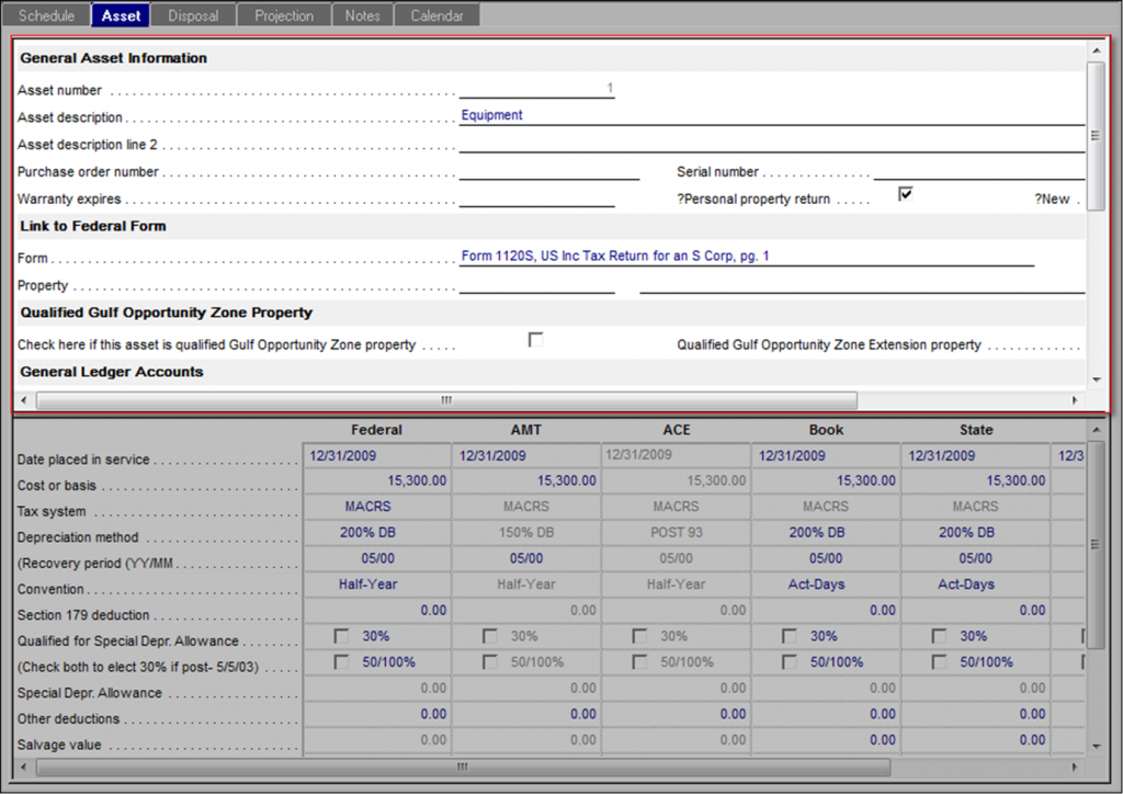 fixed asset manager general asset information