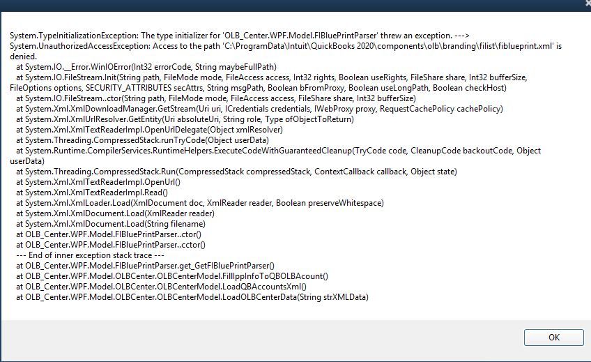 qb bank feed error