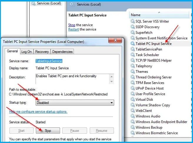 Turn Off Tablet PC Input Services