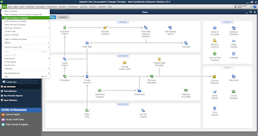 open or restore company quickbooks
