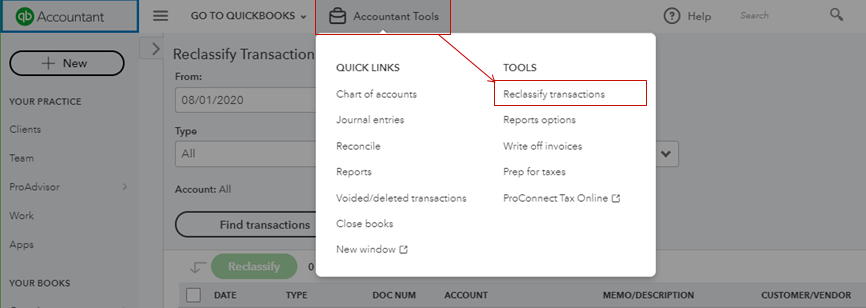 reclassify multiple transactions in QuickBooks Online Accountant