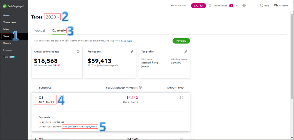 Record Estimated Tax Payments in QuickBooks Self Employed