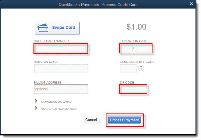 quickbooks payments process credit card enter donation